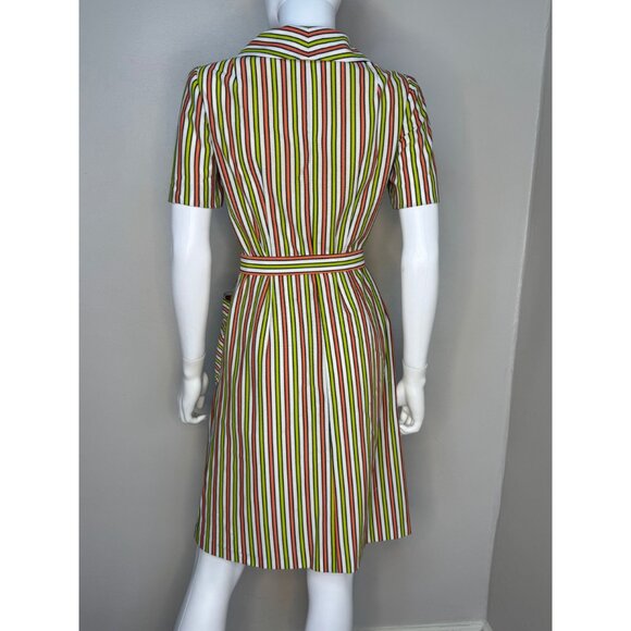 Vintage 1970s Striped Mod Dress, Large Collar, Handmade, S/M, Double Knit Zip Up - Picture 7 of 7